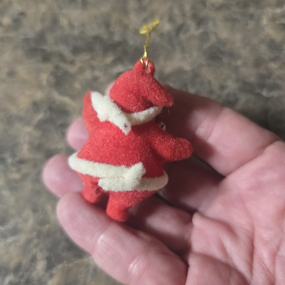 Vintage Japan Christmas Ornaments Lot of 3 Elf Santa Chenille Felt MCM
